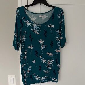 a:glow Teal Floral Scoop Neck Short Sleeve Top